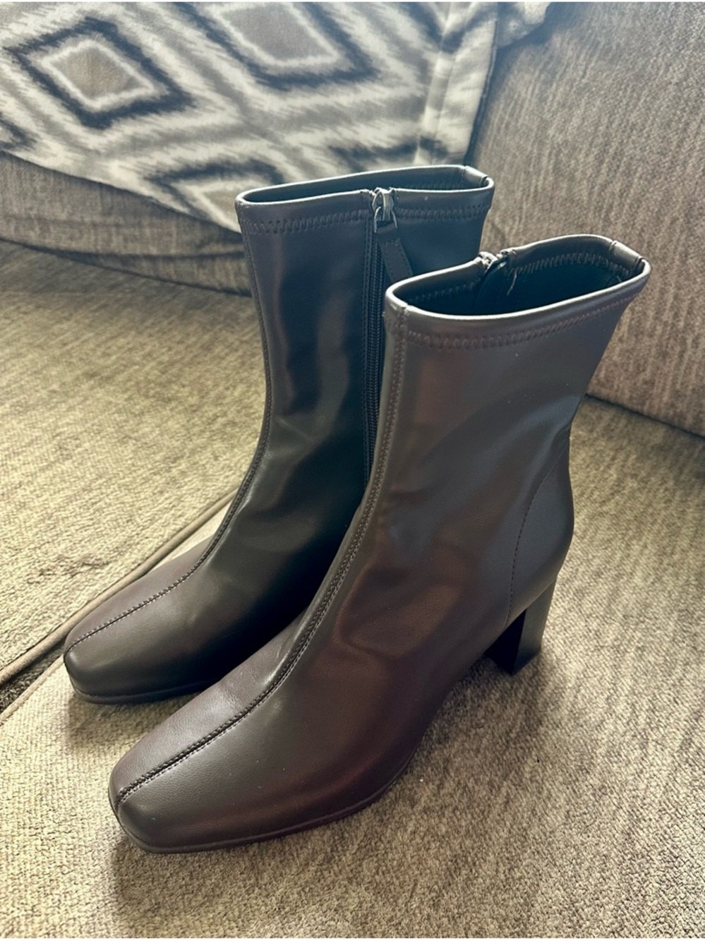 AEROSOLES Brown Square Toe Mid-Calf Block Heel Boots